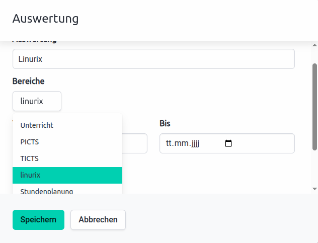 Auswertung Eintrag Bereiche